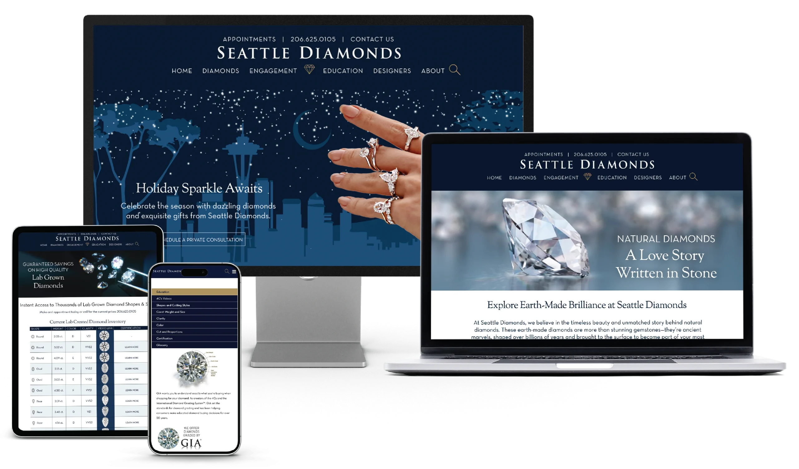Asset 7@2x Seattle Diamonds website on multiple devices